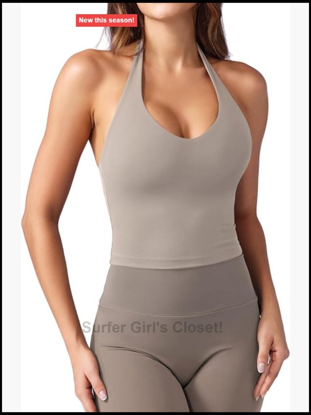 Women's Halter Crop Tank Top with Built-in Bra, High Stretch Nylon Spandex,